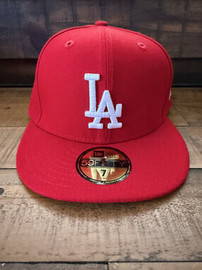Los Angeles Dodgers Hat Cap Fitted Mens 7 Red MLB Baseball New Era 59FIFTY